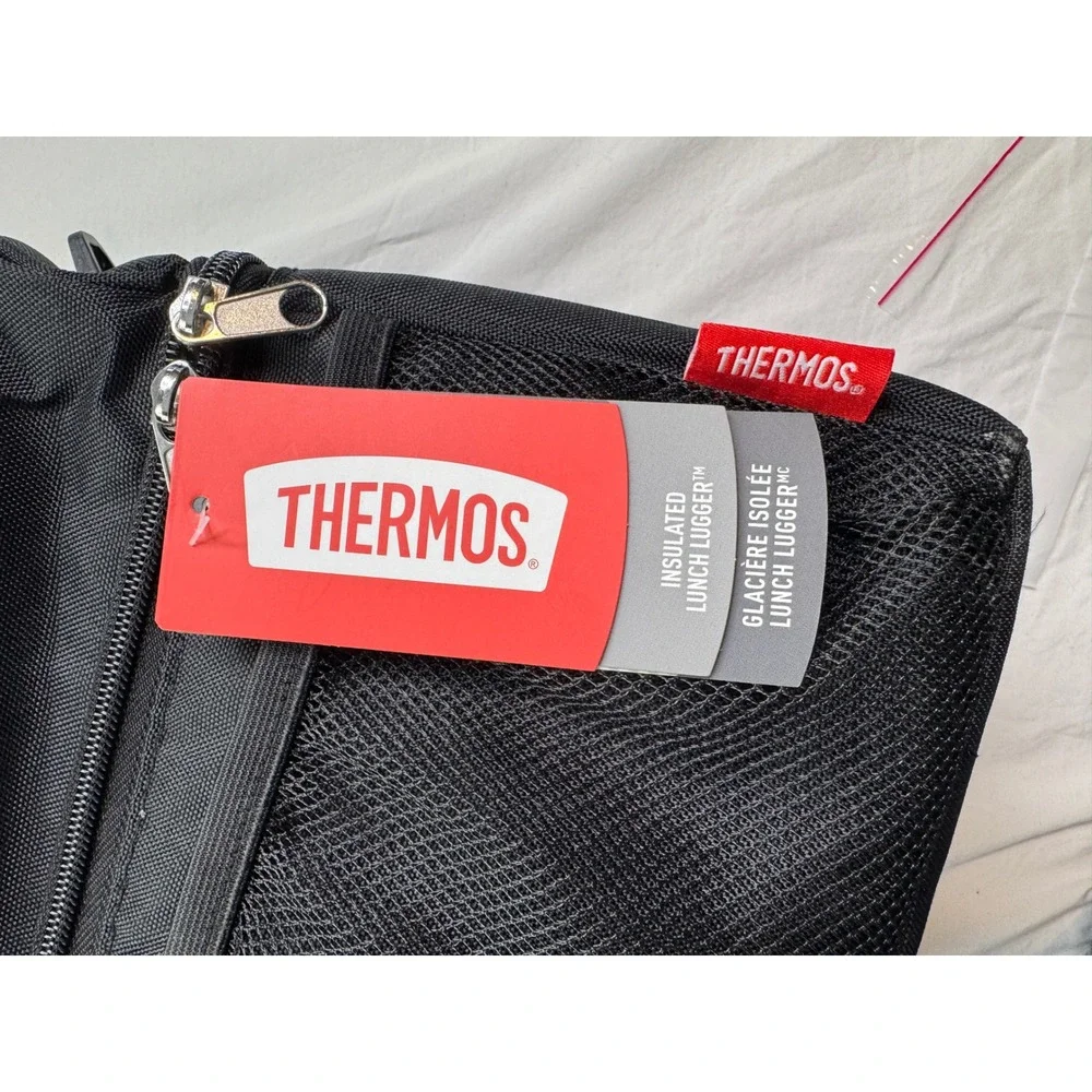 Thermos Insulated Lunch Lugger Black Soft Cooler Bag Front Pocket Strap